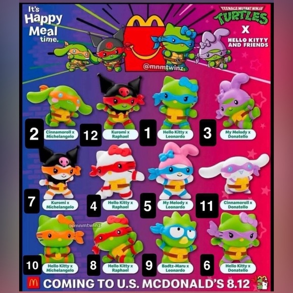 Hello Kitty x TMNT McDonald’s happy meal toys
Ninja Turtles My Melody 2 5 6 8 - Picture 4 of 6